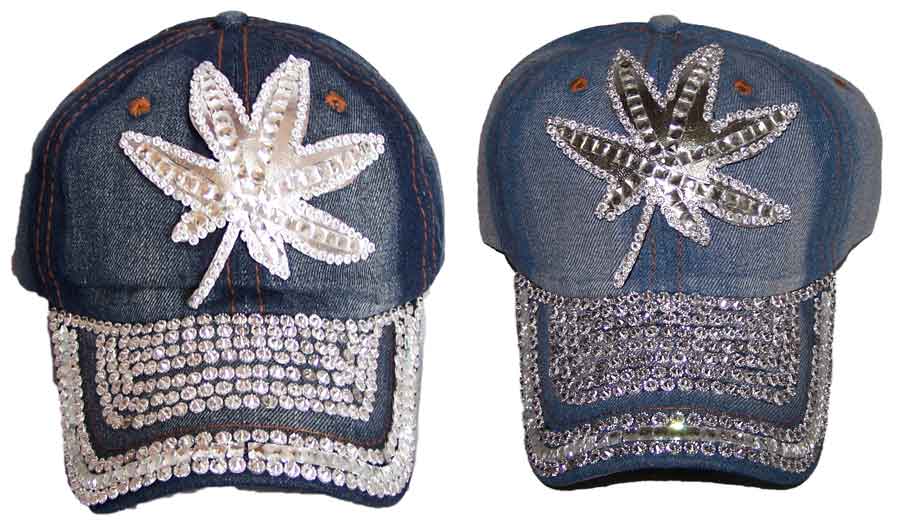 Marijuana Weed Cannabis BASEBALL  CAPs  With  Rhinestones