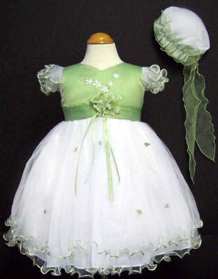 Girls Embroidered Pageant Dress With HAT - Sage Color