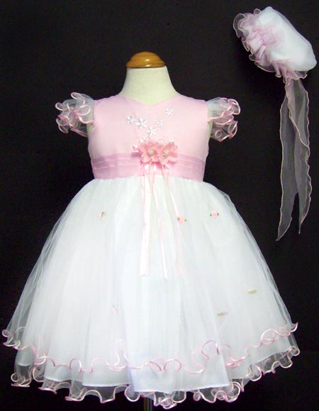 Girls Embroidered Pageant Dress & HAT - Pink Color