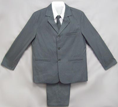 Boys 5Pc Pin-Striped DRESS Suits - Grey - Sizes: 8-14 ( # 132G)