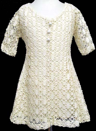 Girls Crochet DRESS With Lining - Ivory Color (Sizes: 8-14)