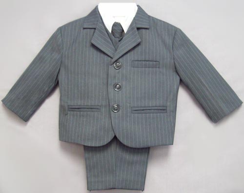 Boys 5Pc Pin-Striped DRESS Suits - Grey Color- 9-24 Mos ( # 132G)