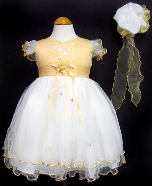 Girls Embroidered Pageant Dress With HAT - Gold Color