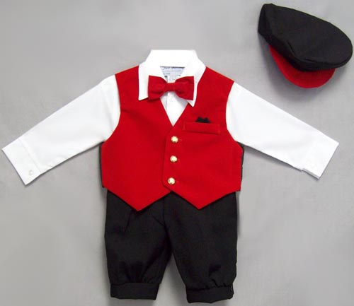Boys 5Pc Knicker Set In  VELVET - Red Color (Sizes: 6-24 Mos)
