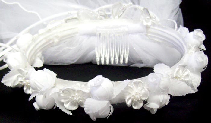 White Veil Headpiece With FLOWERS & Beads