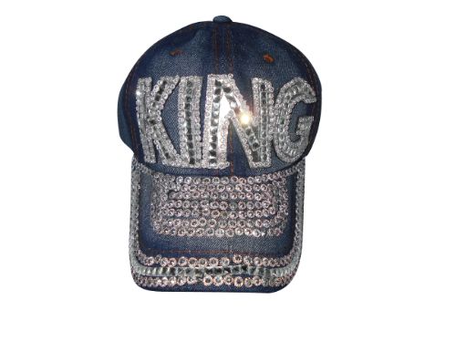 KING Jewellled & Rhinestones Blue DENIM Baseball Caps