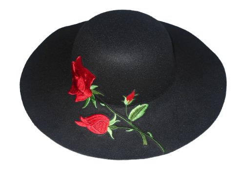Women Felt HATs With RED Roses - Black Color