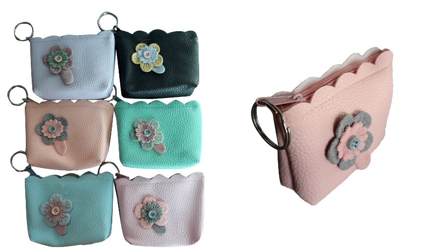 Key RING Money Purses With Flower - Assorted Colors