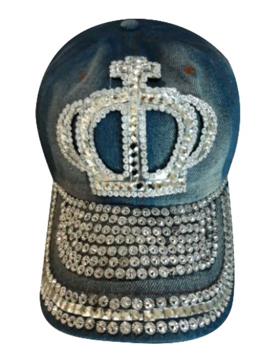 CROWN Blue Denim Rhinestones Baseball CAPS