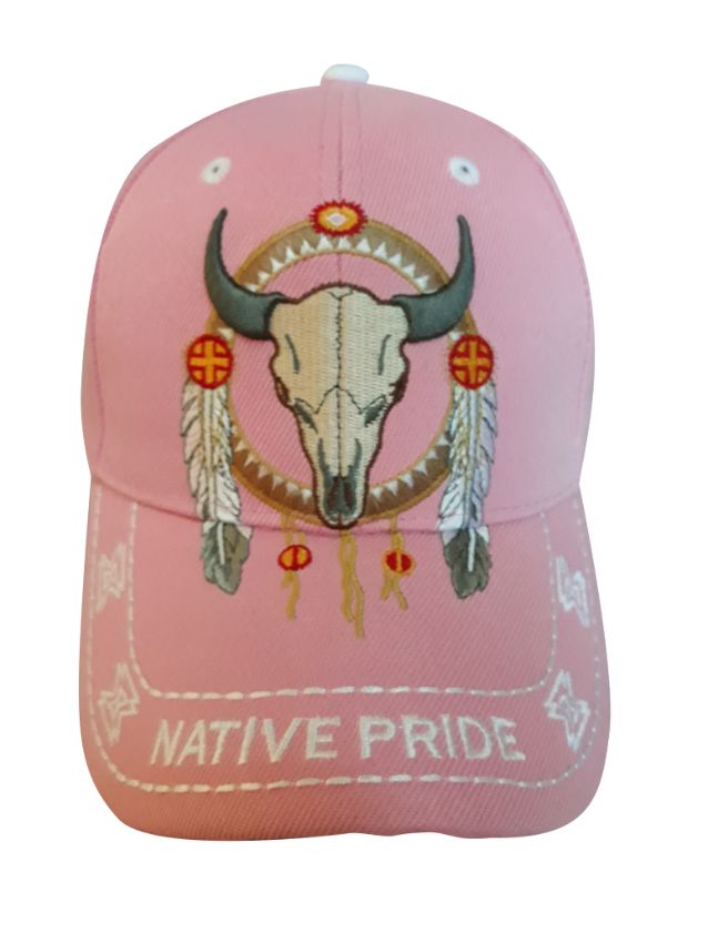 Bull Head & Feathers Native Pride BASEBALL Caps - Pink Color