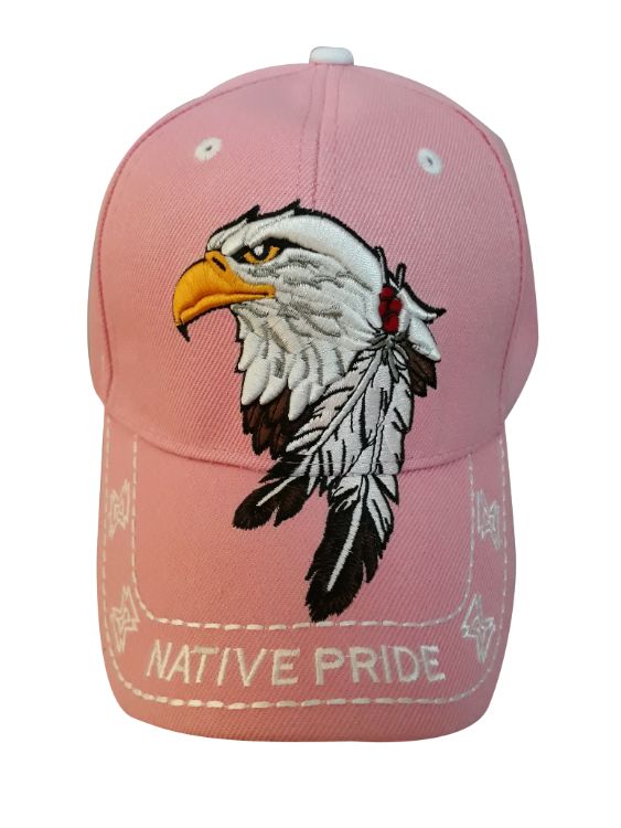 Eagle & 2 Feathers Native Pride BASEBALL Caps Embroidered -Pink