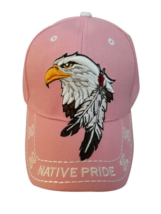 Eagle & 2 Feathers Native PRIDE Baseball Caps Embroidered -Pink