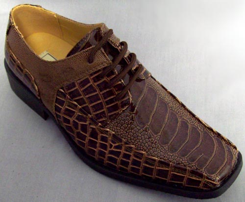 Boys Imitation Crocodile LEATHER Shoes - Brown  (Sizes: 11-4)