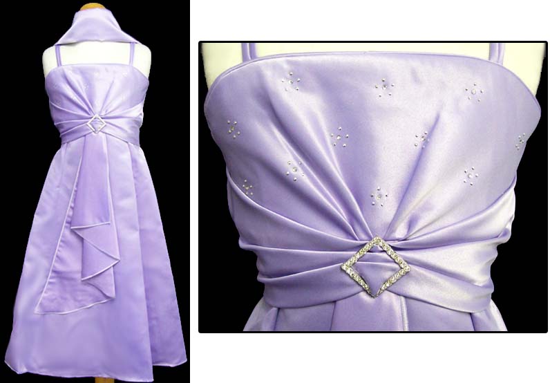 Girls Sleeveless Party Dress With Rhinestones & SCARF.  Lavender