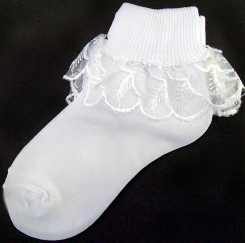 Girls Frilly SOCKS  -  White Color Only  Large only ( # M-1084)