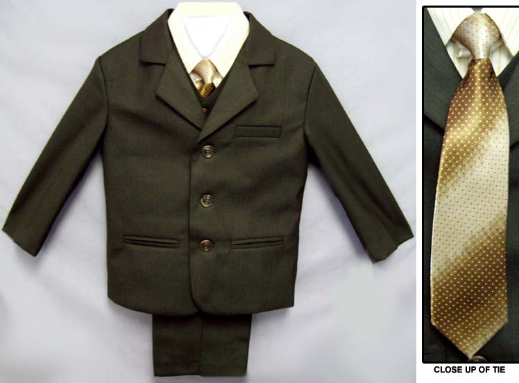 Italian Designed  Boys 5Pc Suit - Brown - Sizes: 4-7 ( # 120Br)