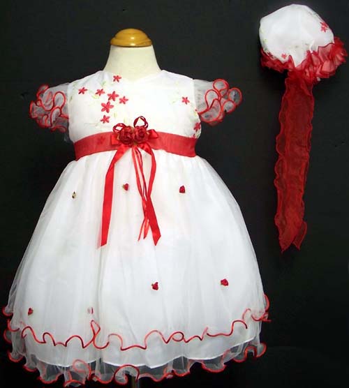 Girls Embroidered  Pageant DRESS & Hat - Red  (9Mos-3T)