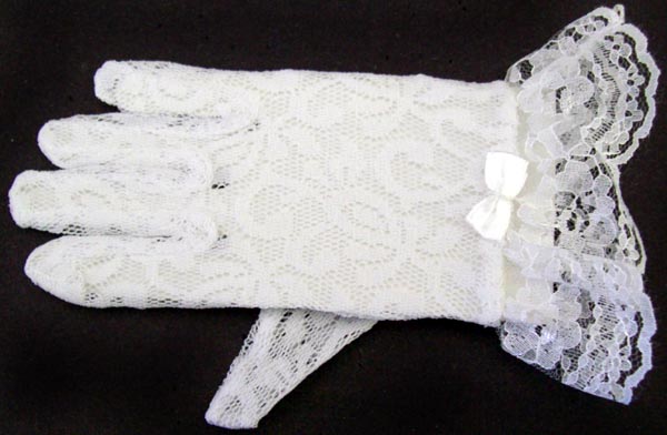 White Lace GLOVES  - For Girls.  Sizes: 4-7 ( # 830G)