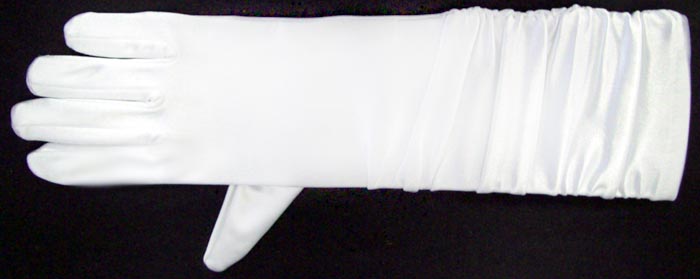 White Winkle SATIN Gloves  -. For Girls. Sizes: 13 - 16 ( #479G)