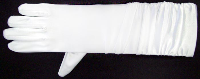 White Winkle Satin GLOVES  -. For Girls. Sizes: 13 - 16 ( #479G)