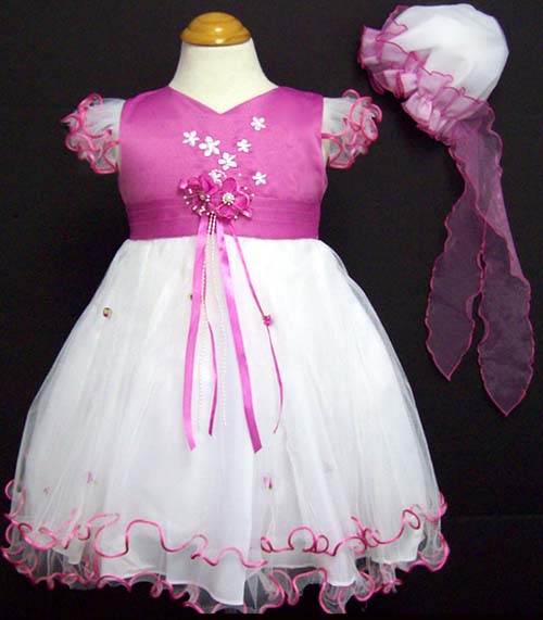 Girls Embroidered Pageant With HAT - Fuchsia Color