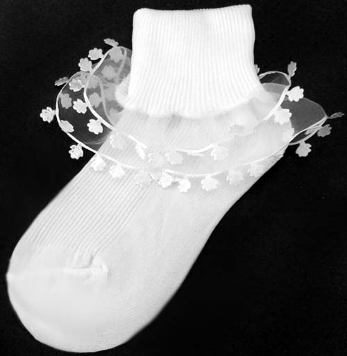 Girls Frilly Socks  With Rose FLOWER Lace -  White   ( # GNS004)