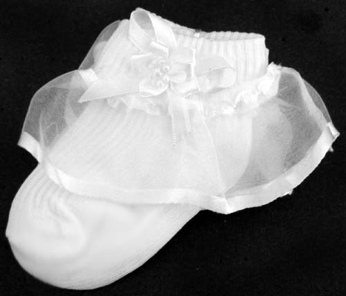 Infant Frilly Socks With BEADS & Large Lace - White ( #GNS2123)