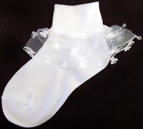 Girls Frilly SOCKS With Butterfly Lace - White Color ( # GNS005)