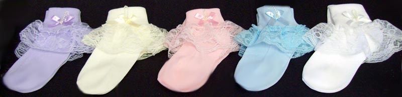 Girls Frilly SOCKS With Beads & Large Lace - Medium  (#GNS2024)