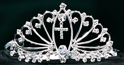 Rhinestones Tiara With Cross  (  # PS99C)