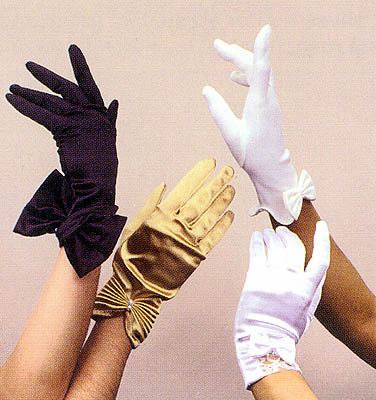 Satin GLOVES With Shirred & Pearl - For Women. Wrist Len (# 2225)