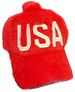 USA  Plush EmbroideRED Caps/HATs With Pom Pom - RED