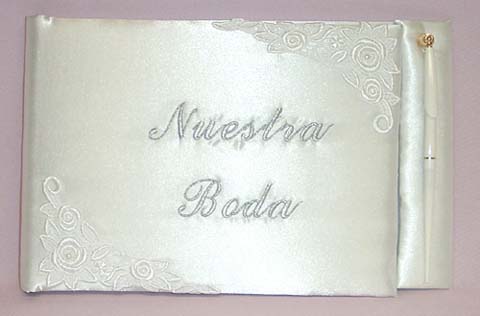 Bridal ''Nuestra Boda'' 2Pc Embroidered Guest BOOKs & Pen Sets