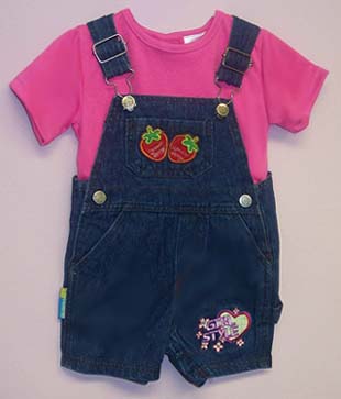 2Pc Girls Embroidered Blue DENIM Shortalls : New Born ( #60408G)