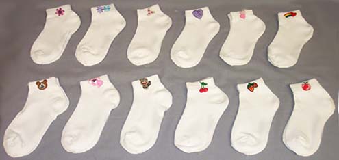 Girls  White  Crew  SOCKS   -   Embroidered  ( #  OR 2308 EM)