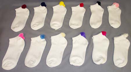 Girls White Crew SOCKS  - With Pompom  ( # OR 2305 BL - A)