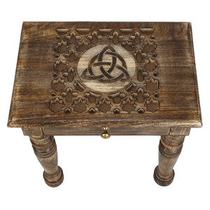 Wooden Side end Table Square Art Deco Carved