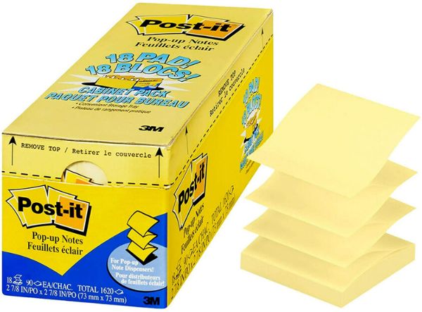 POST-IT Pop-up NOTES, 3x3 in, 18 Pads, America's #1 Favorite