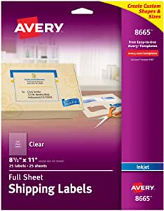 Avery Matte Frosted Clear Full Sheet Labels for Inkjet PRINTERs