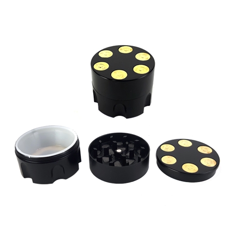 50mm 3-Part Revolver Bullet Black Metal TOBACCO Grinder