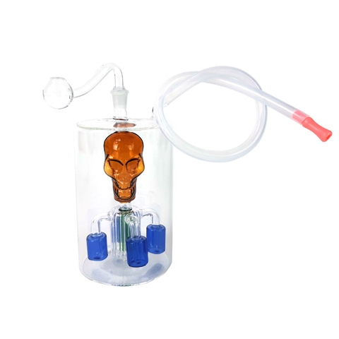 5.75'' SKULL Clear Glass Oil Burner Water Pipe Silicone Tube