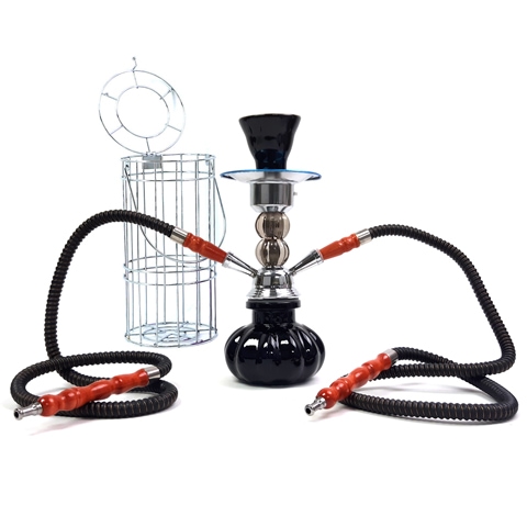 11'' Pumpkin Double Hose Glass Hookah with Cage