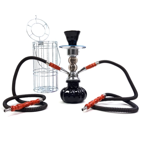 11'' Pumpkin Double Hose Glass HOOKAH with Cage