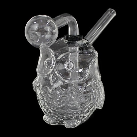 Clear Glass Owl OIL BURNER Water Pipe