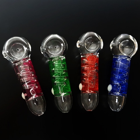 4.75'' Clear Colored Glitter GLASS PIPE