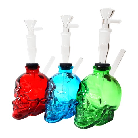 4'' Colored Skull Glass WATER PIPE with Clear Glass Bowl G-on-G