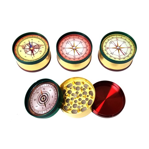 50mm 3-Part Compass Style Rasta Color Tobacco Grinder