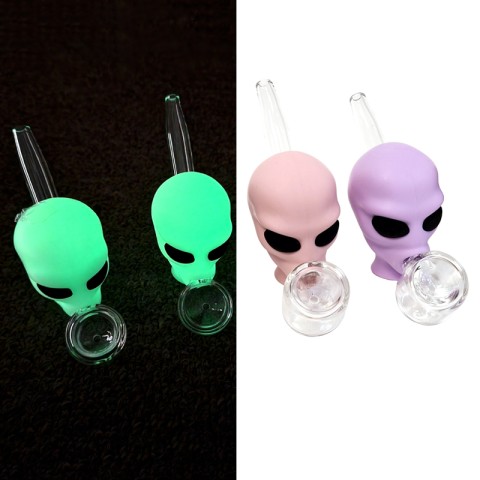 4.25'' Alien Face Silicone Hand PIPE with GLASS Bowl