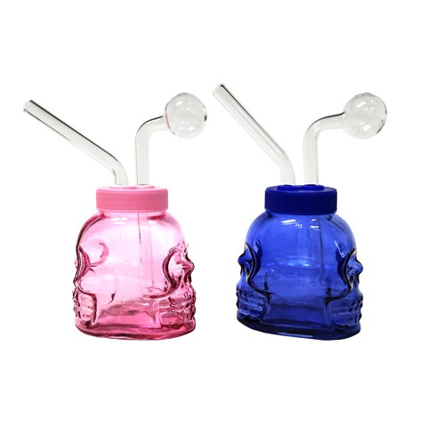 4'' Double Sided SKULL Glass Bottle Oil Burner Water Pipe