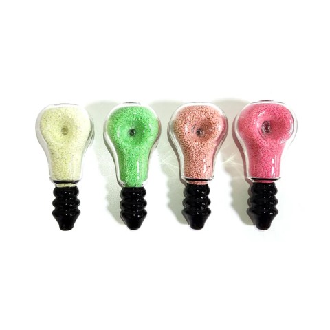 3.5'' Colored Sand Filled LIGHT BULB Glass Hand Pipe